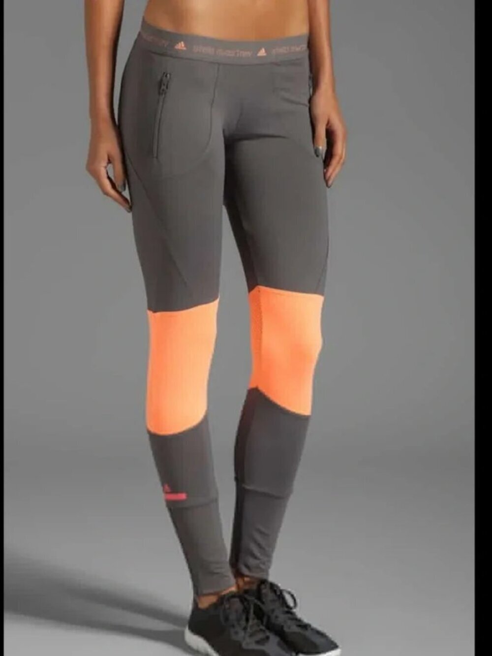 Adidas by Stella McCartney Gray Orange Mesh Zipper Pockets Leggings Sz S Small